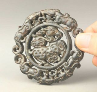 Chinese Old Natural Jade Hand - Carved Dragon And Deer Pendant 2.  8 Inch