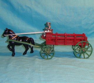 Kenton 1950 Cast Iron One Horse Stake Wagon 11 " Long With Removable Driver