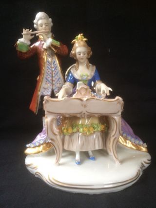 Antique German Porcelain Musicians.  Marked Blue Mark,  No 113