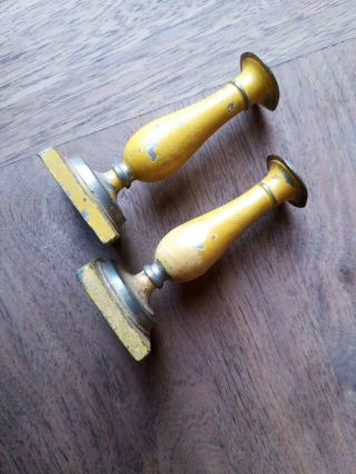 Vintage 19th Century Miniature Mustard Painted Lead Candle Stick Holders
