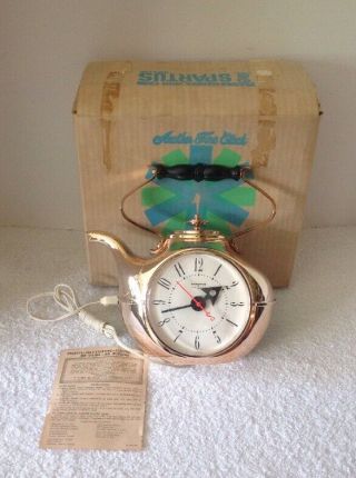 Vintage Spartus H4565 Copper Tea Kettle - Pot Kitchen Clock Plastic Box