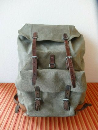 Perfect Swiss Army Military Backpack Rucksack 1961 Ch Canvas Salt & Pepper 61