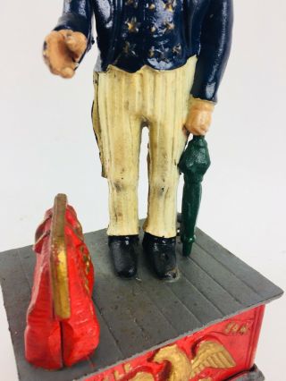 Antique Cast Iron Mechanical Bank Uncle Sam Hand Painted Patriotic 4