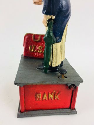 Antique Cast Iron Mechanical Bank Uncle Sam Hand Painted Patriotic 6