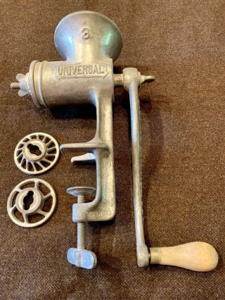 Vintage Universal No.  3 Meat Grinder With Three Grinding Plate Sizes