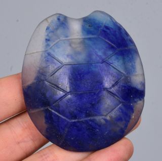 2.  6 " Old China Hongshan Culture Blue Crystal Carved Turtle Shell Pendant Amulet