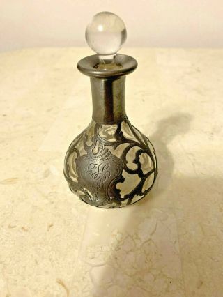 Alvin Antique Art Nouveau 999 Fine Silver Overlay Vine Floral Perfume Bottle