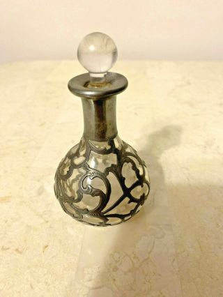 Alvin Antique Art Nouveau 999 Fine Silver Overlay Vine Floral Perfume Bottle 2