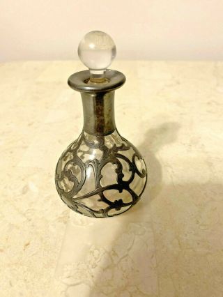 Alvin Antique Art Nouveau 999 Fine Silver Overlay Vine Floral Perfume Bottle 3