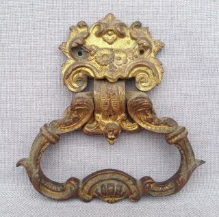 Antique french door knocker early 1900 ' s made of ormolu carved decor flowers 2