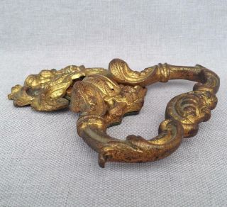 Antique french door knocker early 1900 ' s made of ormolu carved decor flowers 4