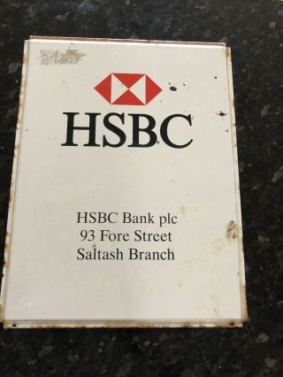 Enamel Hsbc Bank Wall Sign In.  Saltash Cornwall