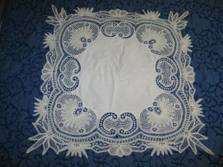 Antique Victorian Tablecloth Battenburg Lace Hand Made Lace 34.  5 " Square