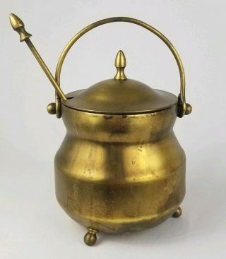 Vintage Primitive Brass Fire Starter Kettle Smudge Smelt Pot With Pumice Stick