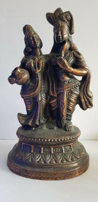 Old Indian Statue Of Lord Krishna & Radha
