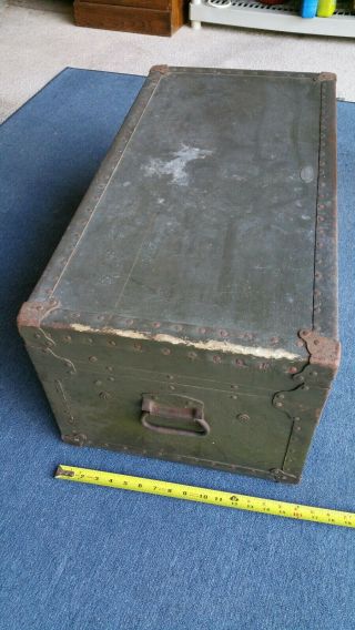 Vintage 1947 Army Green Foot Locker Trunk With Tray 4