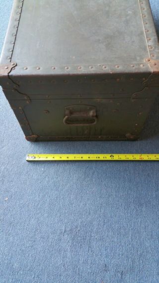 Vintage 1947 Army Green Foot Locker Trunk With Tray 5