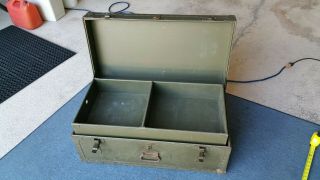 Vintage 1947 Army Green Foot Locker Trunk With Tray 7