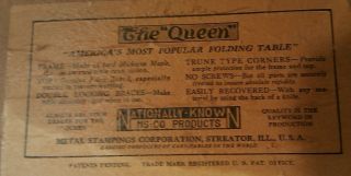 THE QUEEN 1930 ' s Vtg MS - CO (Metal Stamping Corp) Wood legs Folding Card Table 2