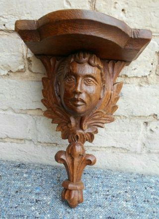 Antique Carved Oak Corbel Bracket Shelf Bust