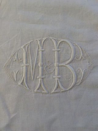 Vintage French Fine Linen Marriage Sheet With Embroidered Initials Mb