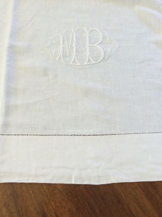 VINTAGE FRENCH FINE LINEN MARRIAGE SHEET WITH EMBROIDERED INITIALS MB 5