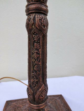 A STUNNING ARTS &CRAFTS COPPER LAMP BASE INTRICATE AND ORNATE RAISED DESIGN 4