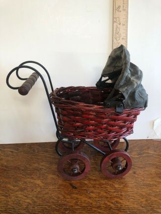 Antique Baby Doll Wooden Carriage For Small Doll