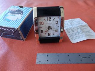 Nos Vintage Westclox Travel Alarm Clock Wind Up,  Roll Up Door Black / Gold