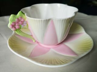 Shelley Cup And Saucer With Floral/ Flower Handle - Crack Inside Cup