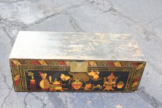 Large Vintage India Wood Storage Trunk Chest - Colorful Painted Designs