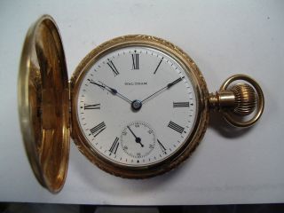 Antique 18 Size Waltham 14k Gold Hunting Case Pocket Watch Pw - 45
