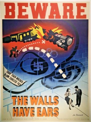 Beware World War Ii Wwii Jac Leonard Poster Wartime Information Board Canada