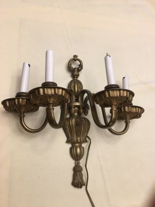 2 Antique Ornate Brass / Bronze Wall Sconces Light Lamp 4 Arm Victorian Electric