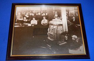 11 " X14 " Real Photograph Office W/antique Cast Iron Heat Stove 12.  5 " X15.  5 " Frame