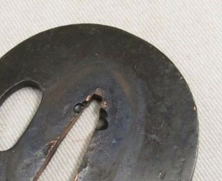 H597: Real old copper Japanese SAMURAI ' s sword guard TSUBA of standard type 1 2