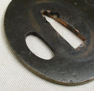 H597: Real old copper Japanese SAMURAI ' s sword guard TSUBA of standard type 1 3