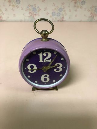 Vintage Linden Black Forest Alarm Clock Rare Purple Wind Up Perfectly