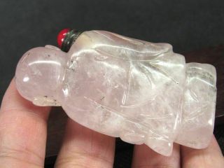 Chinese Elder Fish Carved Natural Pink Quartz Crystal Snuff Bottle 5