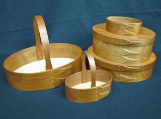 Set Of 5 Orleans Carpenters Shaker Style Oval Boxes And Baskets