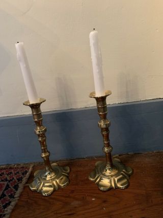 Pair Antique Queen Anne Petal Base 18th Century Style Candlesticks Victorian?