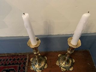 Pair Antique Queen Anne Petal Base 18th Century Style Candlesticks Victorian? 2