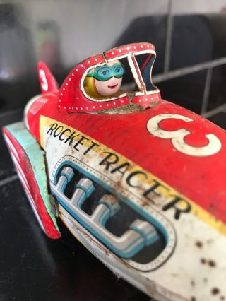 ROCKET RACER Vintage Space Ship Early Tin Toy Car RARE 2