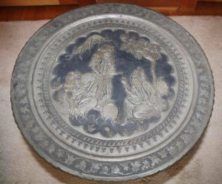 Vintage Antique BARLEY TWIST Folding TABLE Round Brass Tea Serving Tray Asian Th 2