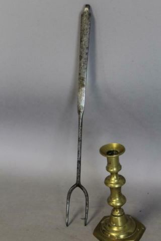 A Rare Early 18th C England Wrought Iron Roasting Fork Old Polished Surface