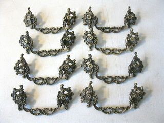 (8) Antique Solid Brass French Provincial Drawer Pulls / Handles - - W/ Screws