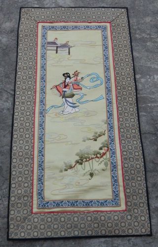 Antique Chinese Hand Embroidery Silk Wall Hanging Panel 66x34cm (x815)