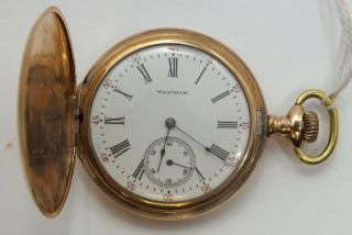 Waltham 12 Size Mens Art Nouveau Hunting 15 Jewel 1904 Pocket Watch Runs Lw069