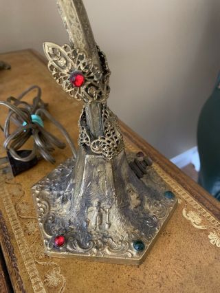 Antique Art Nouveau Czech Filigree Jeweled Desk Lamp Petite 2
