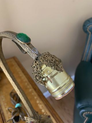 Antique Art Nouveau Czech Filigree Jeweled Desk Lamp Petite 3